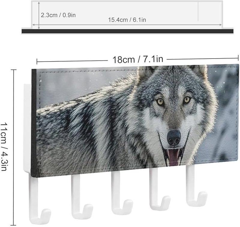 حامل مفاتيح جدار الذئب العاوي 5 خطافات منظم مفاتيح من جلد البولي يوريثان تخزين المدخل هدية تزيين المنزل - Image 3