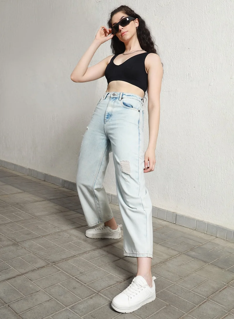 Hubberholme Relaxed Fit High-Rise Mildly Distressed Jeans for Women