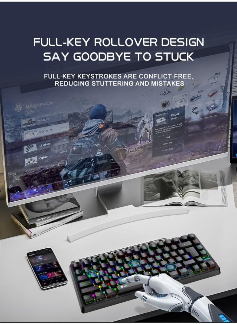 ASA KM75 Wireless Mechanical Keyboard and Mouse Combo – 75% Compact RGB Backlit Gaming Keyboard, Tri-Mode Connectivity (Bluetooth / 2.4G / USB-C), Quiet Mechanical Switches - Image 5