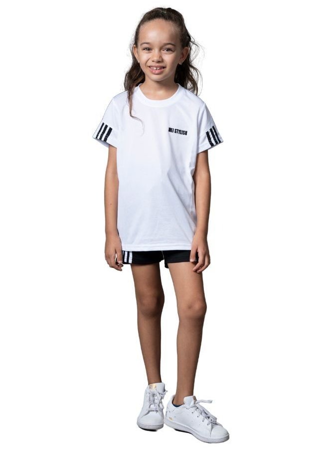 Mei Stylish Kids T-Shirt And Shorts-Short sleeve t-shirt and short sets for girls  - Image 1