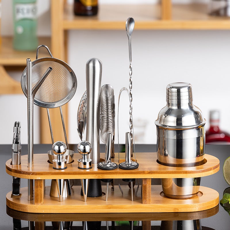 Stainless Steel Cocktail Set with Bamboo Stand, 18pc 350ML 
