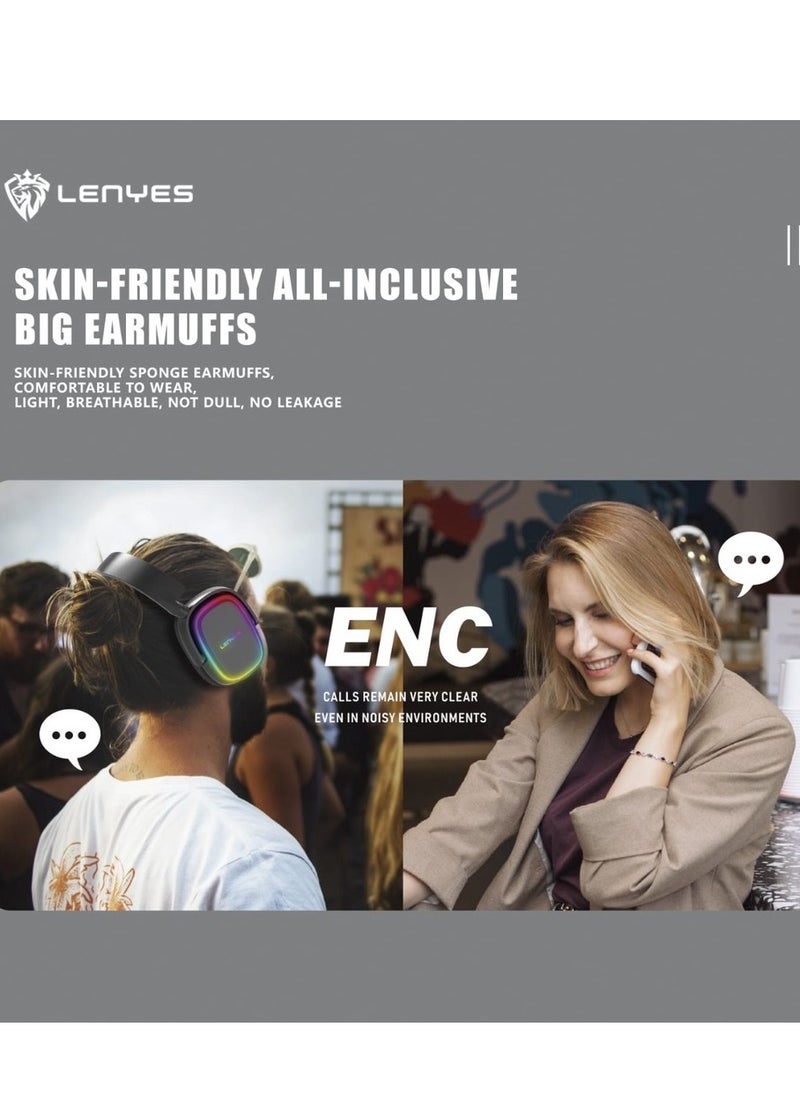 Lenyes - Wireless Headphone LH21 Pro, Gaming Headset ENC RGB Light 40ms Bluetooth Hifi Stereo Sport Headphone Heavy Bass Wireless Earphone for Smartphones Laptop PC - Image 1