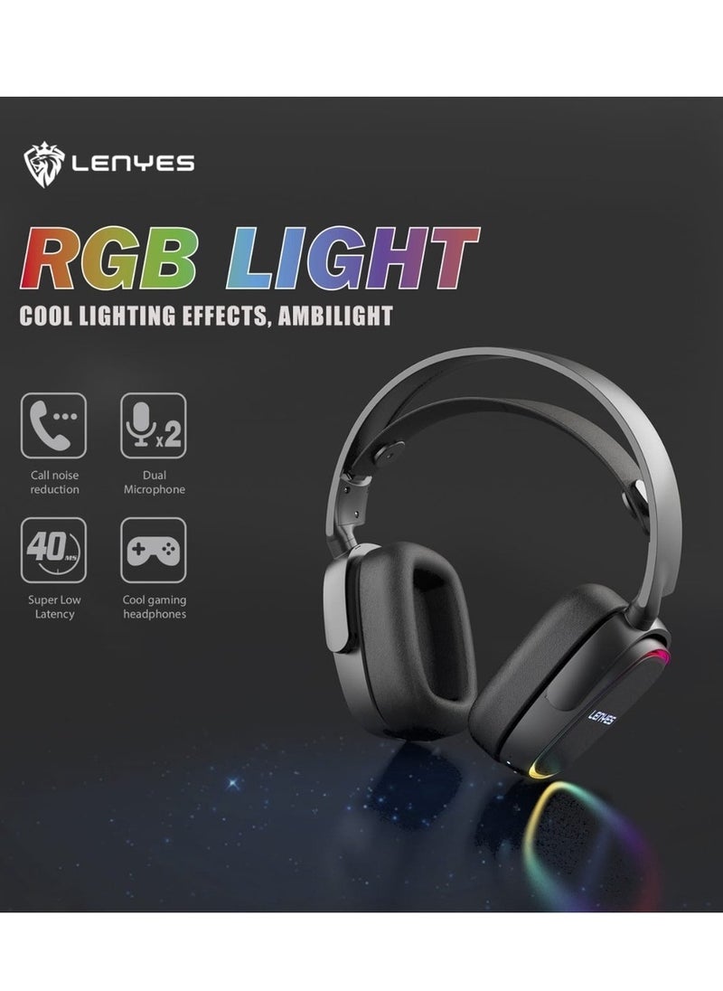 Lenyes - Wireless Headphone LH21 Pro, Gaming Headset ENC RGB Light 40ms Bluetooth Hifi Stereo Sport Headphone Heavy Bass Wireless Earphone for Smartphones Laptop PC - Image 1
