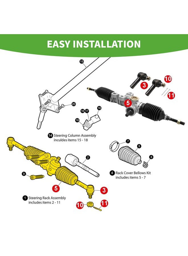 10L0L Golf Cart Steering Assembly for EZGO RXV Electric Gas 2008 & Up, Steering Rack Gearbox Assembly Golf Cart Parts 601500 618329 - Image 3