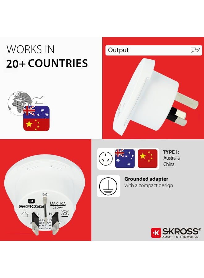 SKROSS Country Adapter World to Australia/China Travel Adapter for Travel to Australian Standard 1.500222, White, No USB - Image 4