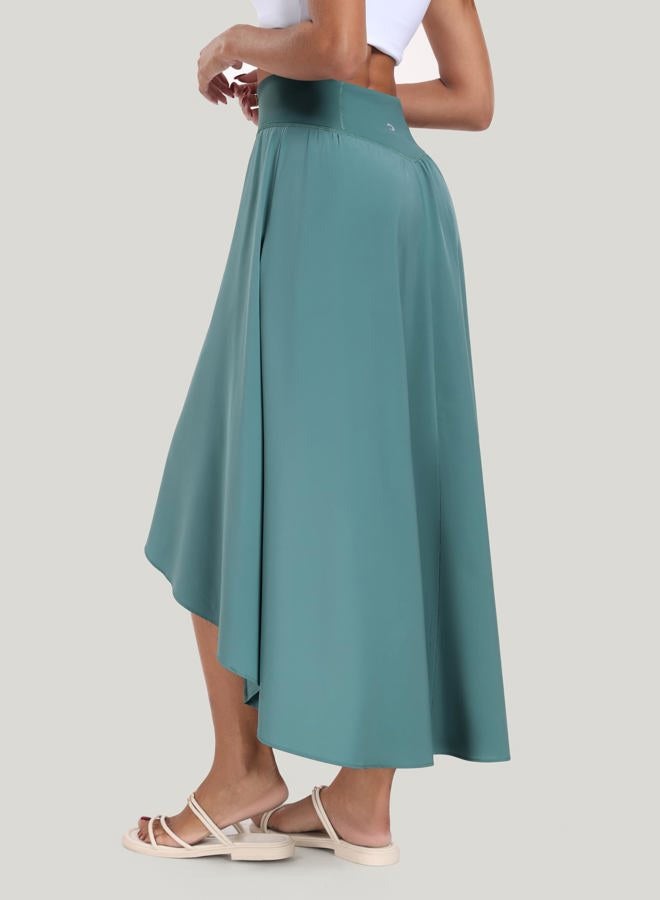 IUGA High Waist Maxi Skirt with Slit Ruffle Wrap Skirt Trendy Flowy Skirts for Women Long Skirts with Shorts Underneath, Sea Green, S - Image 2
