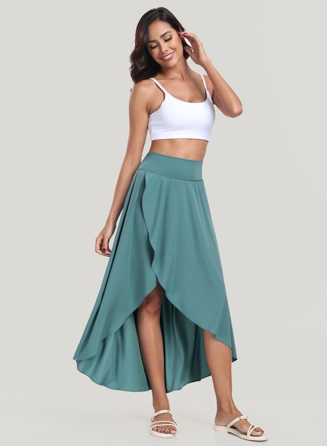 IUGA High Waist Maxi Skirt with Slit Ruffle Wrap Skirt Trendy Flowy Skirts for Women Long Skirts with Shorts Underneath, Sea Green, S - Image 5