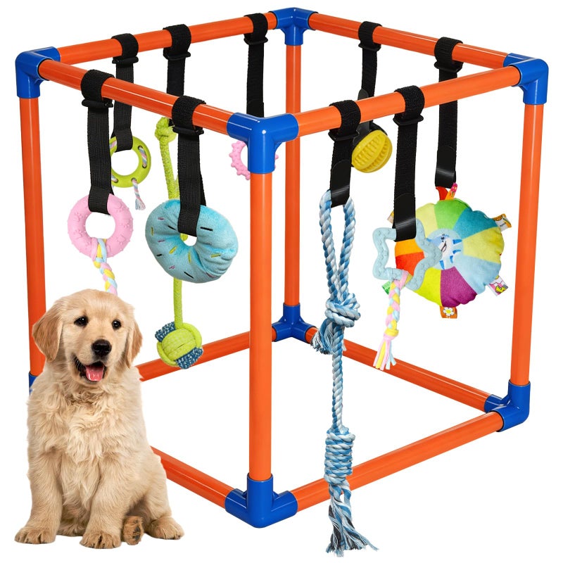 Flickzy Puppy Play Gym with 9 Hanging Toys for Small Dogs, PVC Frame with Bungee Straps, Interactive Indoor Jungle Playground for Entertainment, Teething and Mental Stimulation - Image 1