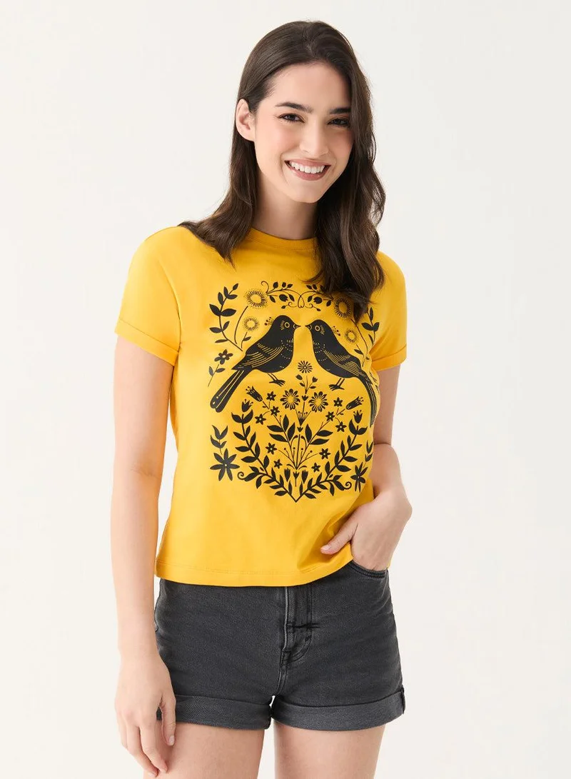 Zigzag Bird Printed Crew Neck T-shirt
