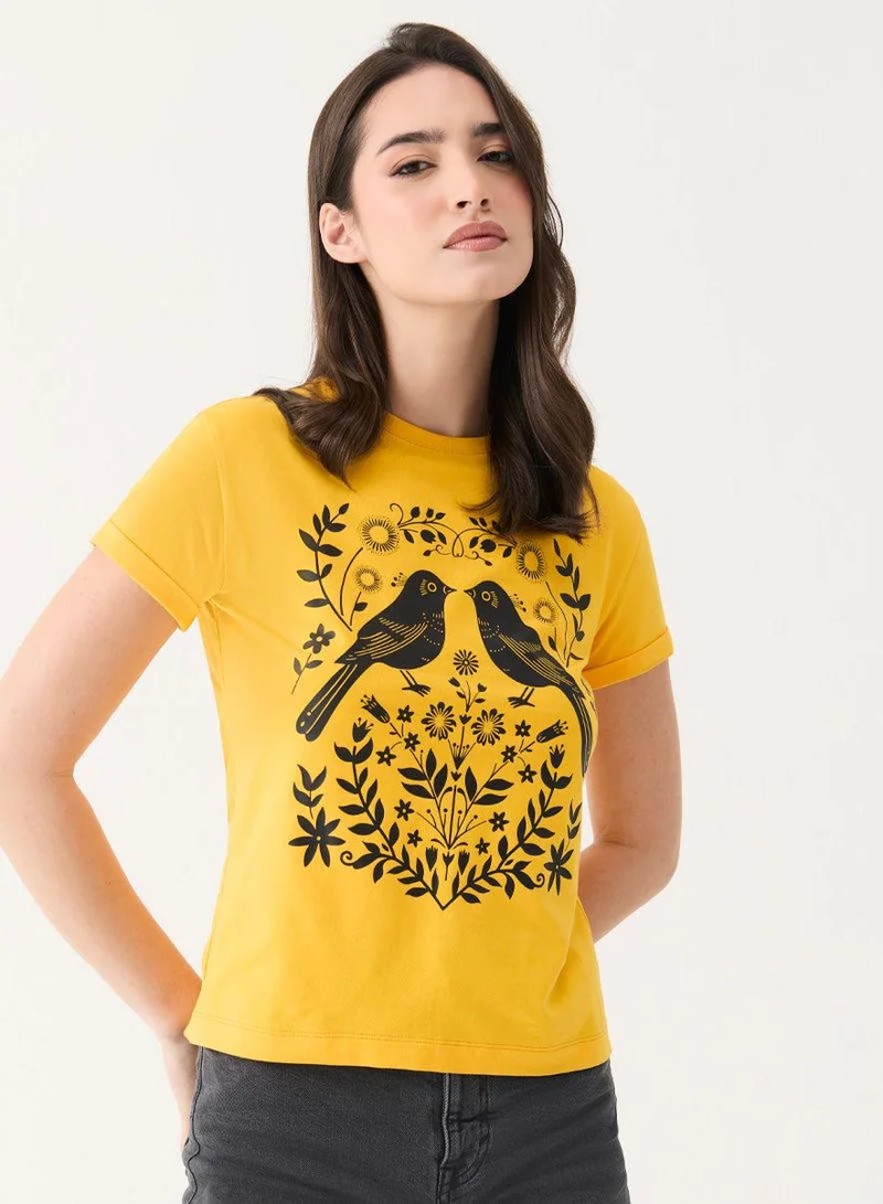 Zigzag Bird Printed Crew Neck T-shirt