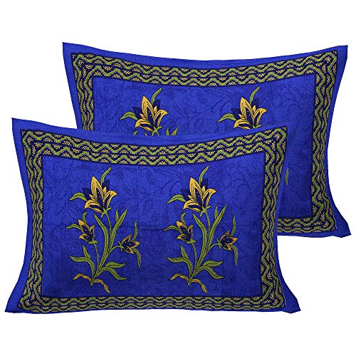 Ealth Kart Cotton Floral Comfort 151 TC Rajasthani Jaipuri Traditional King Size 1 Double Bedsheet with 2 Pillow Covers - Blue, Queen - Image 2