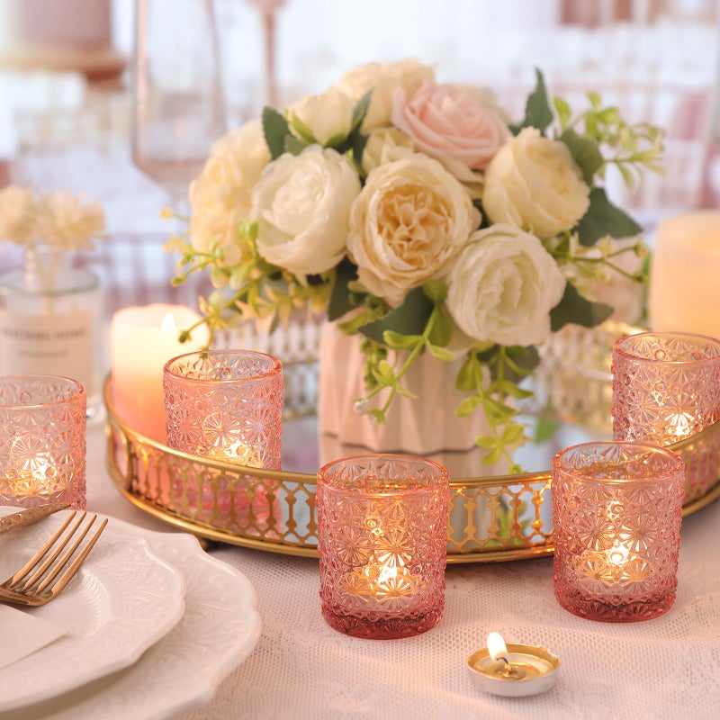 Lanttu Pink Votive Candle Holder Set of 36, Flower Tea Lights Candles Holders for Wedding Table Centerpieces, Birthday Parties, Anniversary, Pink Bridal Shower and Holiday Decorations - Image 3
