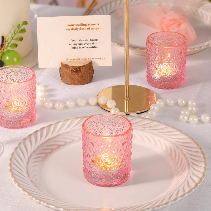 Lanttu Pink Votive Candle Holder Set of 36, Flower Tea Lights Candles Holders for Wedding Table Centerpieces, Birthday Parties, Anniversary, Pink Bridal Shower and Holiday Decorations - Image 2