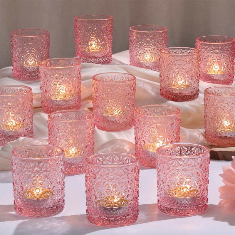 Lanttu Pink Votive Candle Holder Set of 36, Flower Tea Lights Candles Holders for Wedding Table Centerpieces, Birthday Parties, Anniversary, Pink Bridal Shower and Holiday Decorations - Image 1