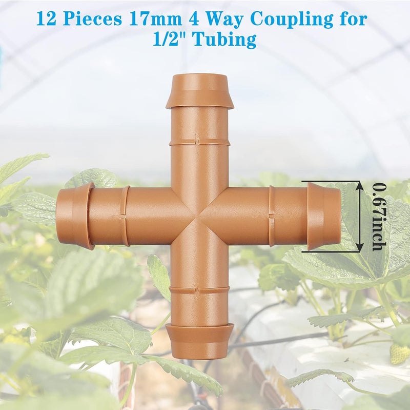 Arfun Drip Irrigation Parts Cross Connector, 12 Pack Drip Irrigation Four Way Line Connector Fittings Fits for 1/2" inch Drip Tubing Barbed Irrigation Fittings for Patio Lawn Garden - Image 2