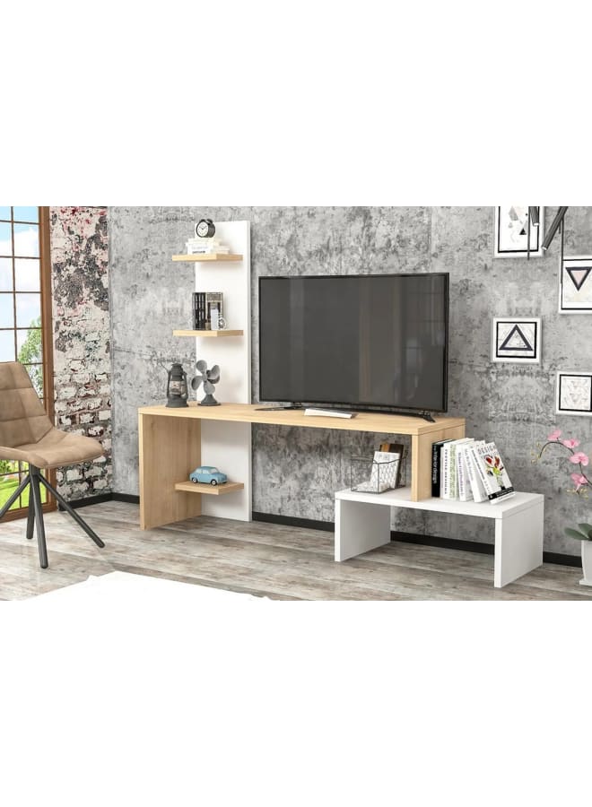 ريترو RA-U22 ترابيزة تلفزيون30×124×100سم - أبيض و خشبي - Image 1