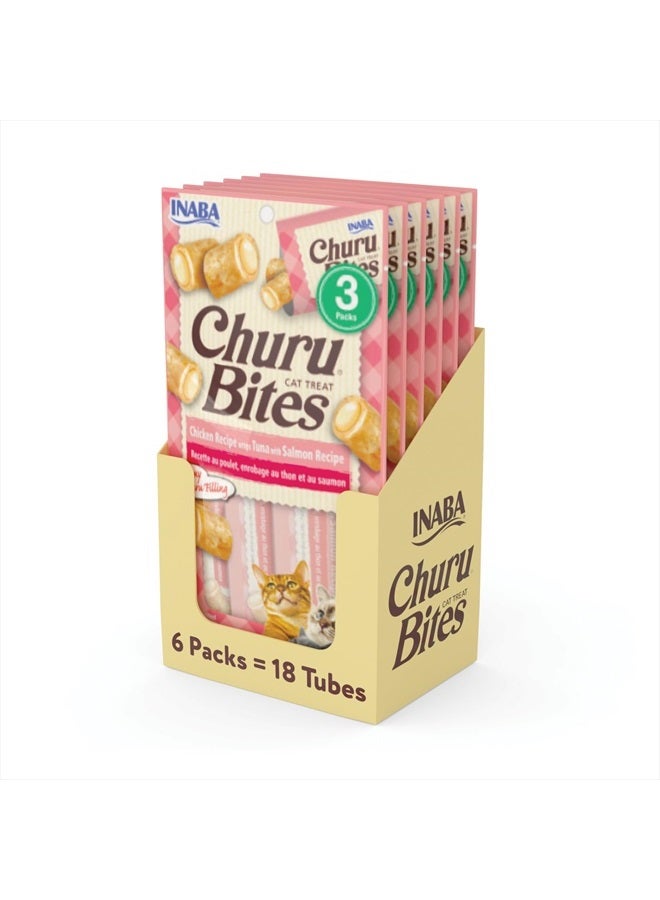 INABA وجبات تشورو للقطط، قطع دجاج مخبوزة ناعمة محشوة بتشورو مع مستخلص الشاي الأخضر، 0.35 أونصة لكل أنبوب، 18 أنبوب إجمالي (3 لكل عبوة)، وصفة تونة مع سمك السلمون - Image 1