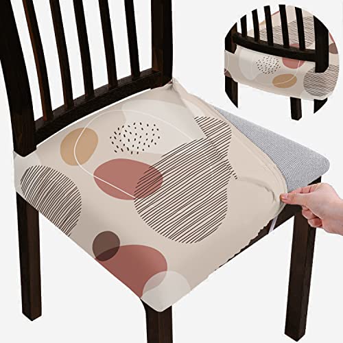 BRIDA Stretchable Floral Geometric Printed Dining Chair Seat Covers Elastic Chair Seat Case Protector, Slipcovers (Abstract Circles, 6 Seat Cover) - Image 1