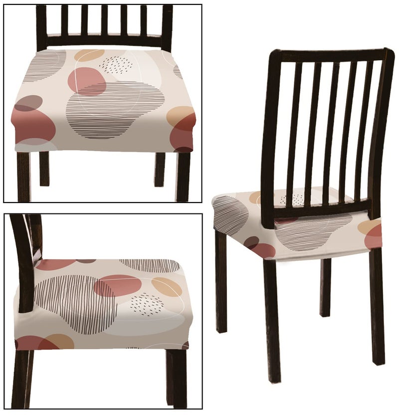 BRIDA Stretchable Floral Geometric Printed Dining Chair Seat Covers Elastic Chair Seat Case Protector, Slipcovers (Abstract Circles, 6 Seat Cover) - Image 2