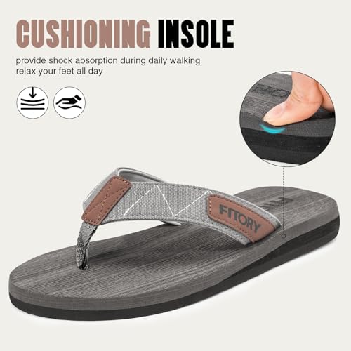 FITORY Men's Flip-Flops, Thongs Sandals Comfort Slippers for Beach Gray Size 9 - Image 2