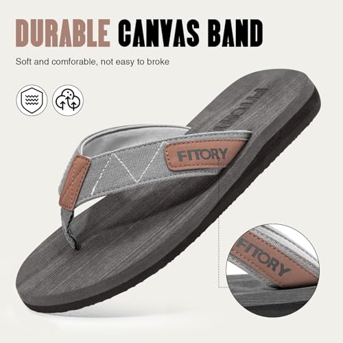 FITORY Men's Flip-Flops, Thongs Sandals Comfort Slippers for Beach Gray Size 9 - Image 4