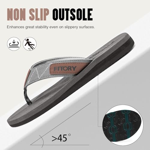 FITORY Men's Flip-Flops, Thongs Sandals Comfort Slippers for Beach Gray Size 9 - Image 5