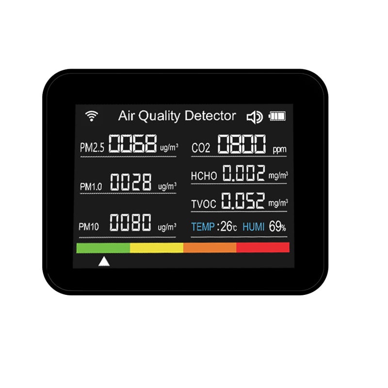 Air Quality Monitor: 13 In 1 Black 2.8" Color Display - App Control, 2000mAh Battery Portable CO2 Detector for Home, Office, School, Warehouse - Image 4