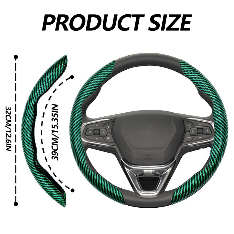 Lunwag 2pcs Universal Fit Carbon Fiber Steering Wheel Cover, Anti-Skid Steering Wheel Cover/Segmented Steering Wheel Protector/Car Interior Accessories (Bright Green) - Image 2