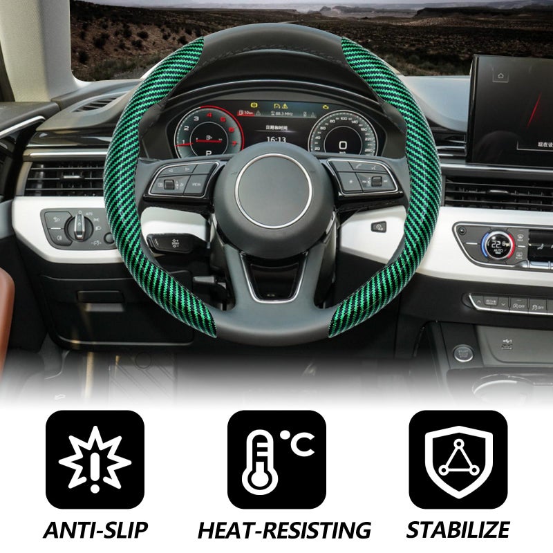Lunwag 2pcs Universal Fit Carbon Fiber Steering Wheel Cover, Anti-Skid Steering Wheel Cover/Segmented Steering Wheel Protector/Car Interior Accessories (Bright Green) - Image 4
