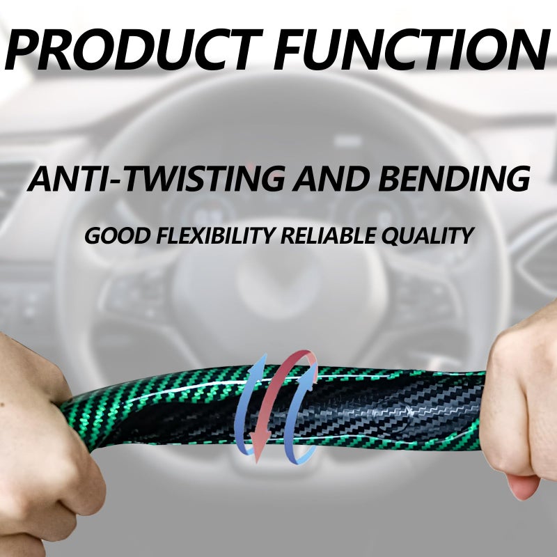 Lunwag 2pcs Universal Fit Carbon Fiber Steering Wheel Cover, Anti-Skid Steering Wheel Cover/Segmented Steering Wheel Protector/Car Interior Accessories (Bright Green) - Image 3