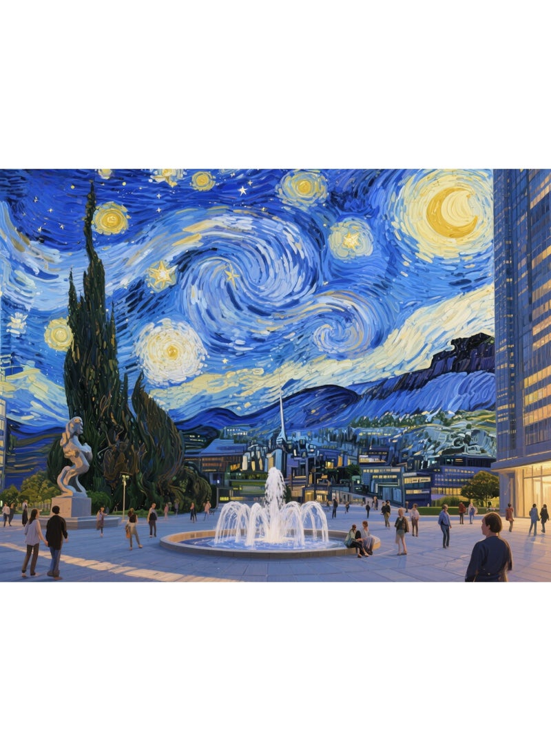 1000 pieces of Van Gogh style puzzle, star moon night theme puzzle, creative design patterns, rich and colorful artistic experience, puzzle leisure, suitable for adults and children - Image 1