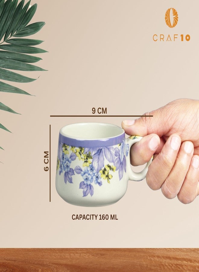 CRAF10 طقم شاي وأكواب من السيراميك المصنوع يدويًا من CRAF10، بنقشة زهور أرجوانية زرقاء - غلاية واحدة (1 لتر) و6 أكواب (160 مل)، آمن للاستخدام في الميكروويف وغسالة الصحون | طقم صباحي | أطقم شاي مع غلاية - Image 2