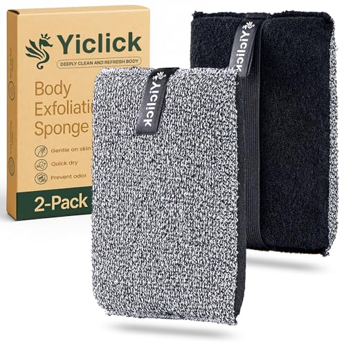 Yiclick Exfoliating Body Scrubber (2 Pack), Body Scrubber Exfoliator, Exfoliating Sponge for Shower Bath, Shower Loofah Luffa Lufa with Handle for Men Women, Dead Skin Exfoliator for Body Scrub - Image 1