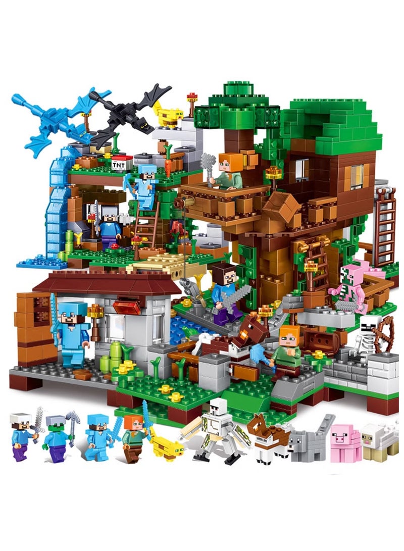 HILUKE Minecraft Game Blocks,The Deluxe Village Building Block Set with Children's Educational Game Accessories, Miniature World Building Toys Cube Construction, Puzzle Building Block Family Par - Image 1