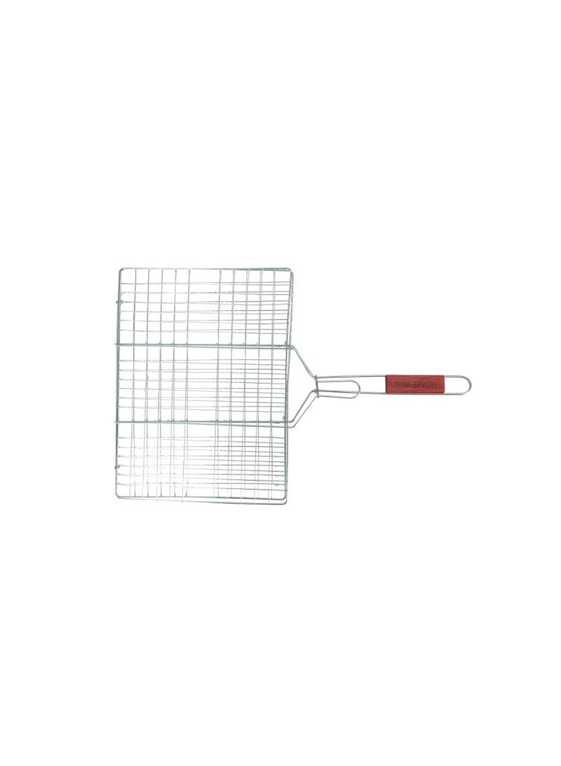 Portable BBQ Grill Net 30x40cm Rust-Resistant Barbecue Grilling Basket with Wooden Handle for Outdoor Camping Picnic Garden Cooking HW3988