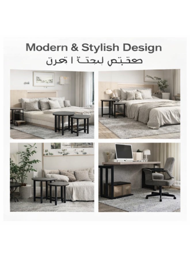 POWER 3-piece coffee table set, round side table for sofa, small side table for living room or bedroom, metal frame, easy to assemble（grey） - Image 5