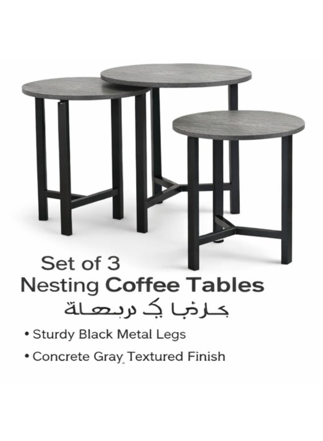 POWER 3-piece coffee table set, round side table for sofa, small side table for living room or bedroom, metal frame, easy to assemble（grey） - Image 1