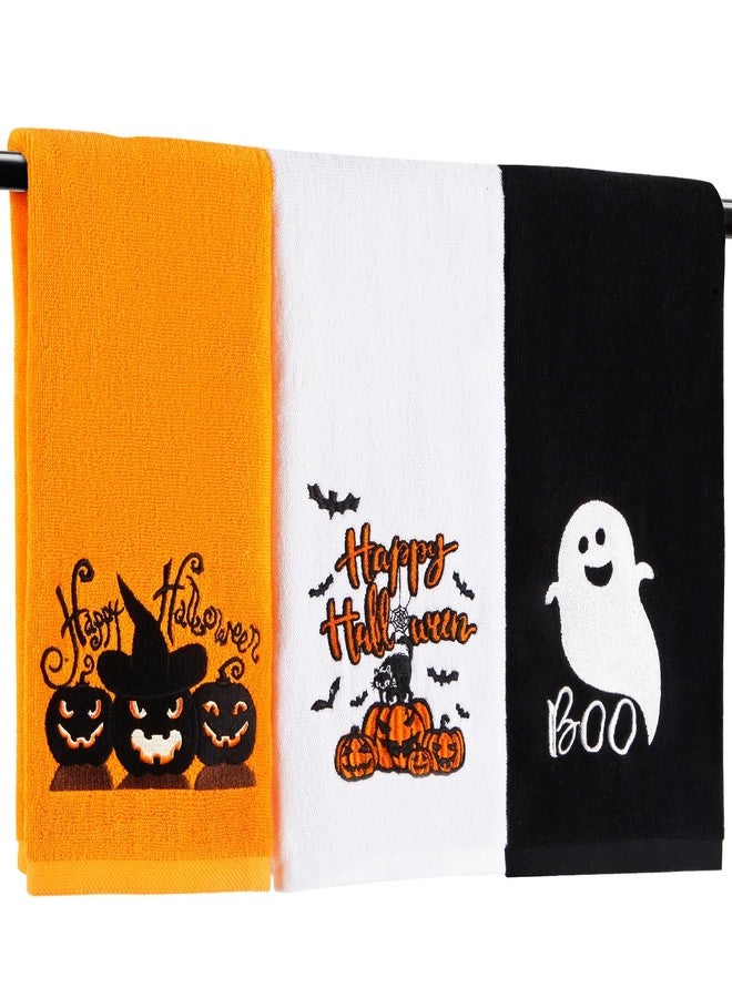 Quera 3 Pack Halloween Hand Towels Ghost Pumpkin Embroidered Premium Luxury Decor Bathroom Decorative Dish Towels Set for Drying, Cleaning, Cooking, Holiday Towels Gift Set （Trick or Treat） (Black) - Image 1