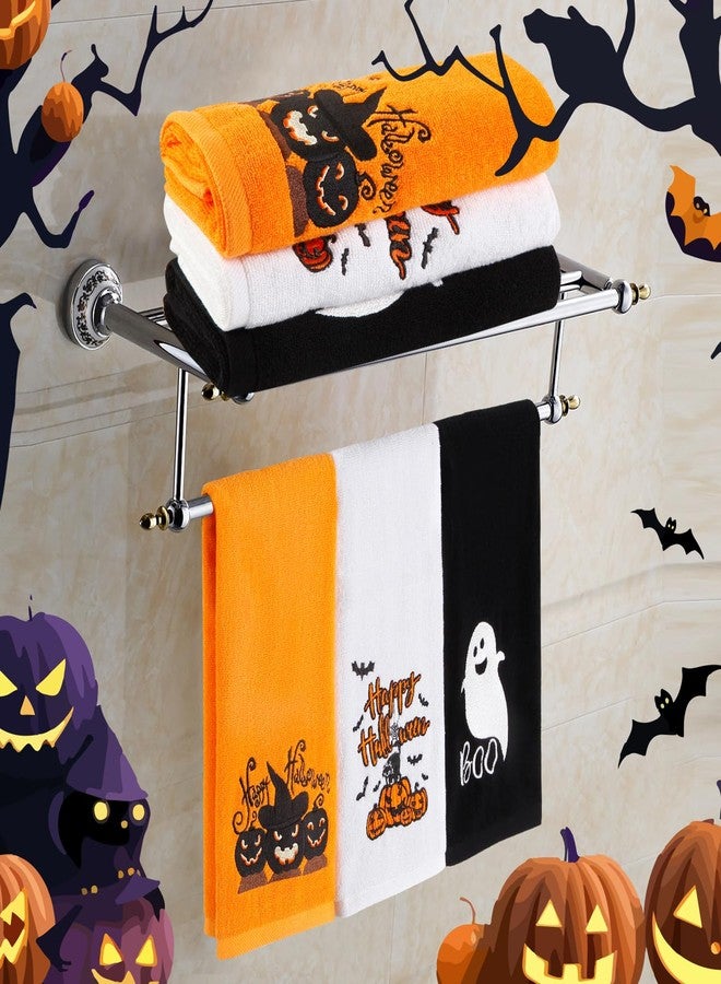Quera 3 Pack Halloween Hand Towels Ghost Pumpkin Embroidered Premium Luxury Decor Bathroom Decorative Dish Towels Set for Drying, Cleaning, Cooking, Holiday Towels Gift Set （Trick or Treat） (Black) - Image 2