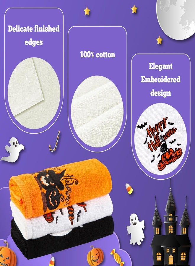 Quera 3 Pack Halloween Hand Towels Ghost Pumpkin Embroidered Premium Luxury Decor Bathroom Decorative Dish Towels Set for Drying, Cleaning, Cooking, Holiday Towels Gift Set （Trick or Treat） (Black) - Image 5