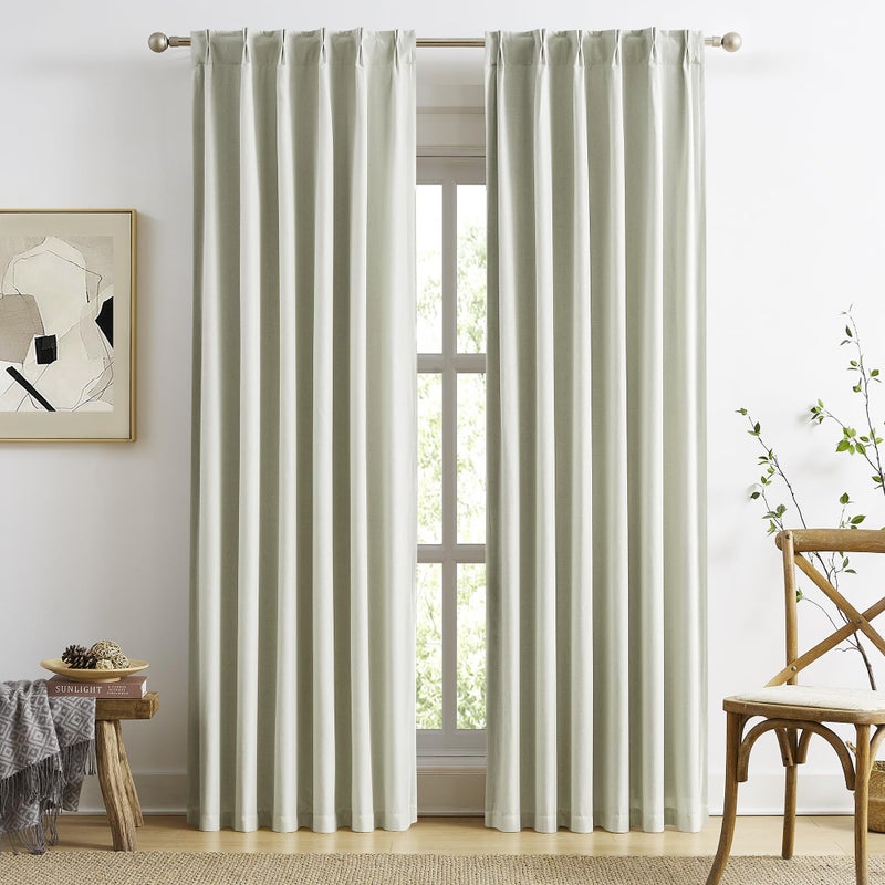 MAIHER 108 Inches Long Full Blackout Pinch Pleated Curtains, Thermal Insulated Double Linen Pleated Drapes with Hooks Back Tab for Bedroom Living Room, 40" W x 108" L, 2 Panels - Image 2