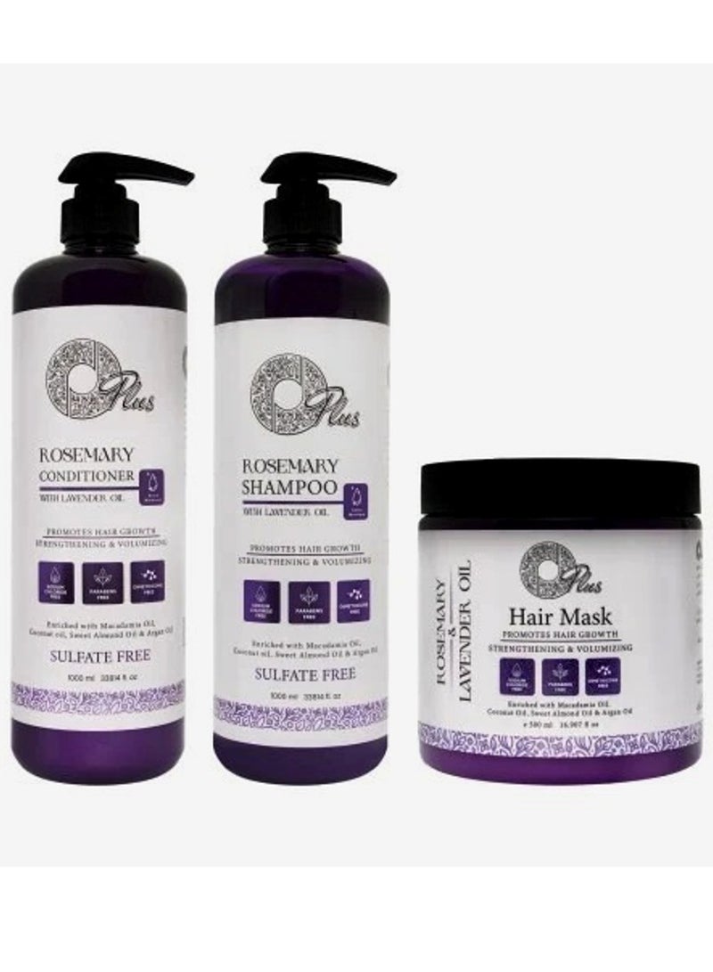Oplus Rosemary Hair Treatment Set: Shampoo 1000ml, Conditioner 1000ml and Bath oil 500ml
