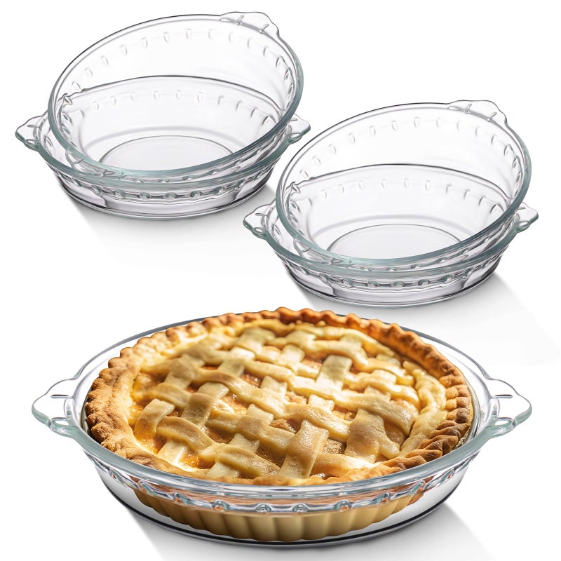 Uiifan 4 Pack 6 Inches Mini Glass Pie Pan for Baking 11.6 oz Clear Pie Plate with Handles Round Glass Dish for Baking and Serving, Snacks, Salads, Desserts - Image 1