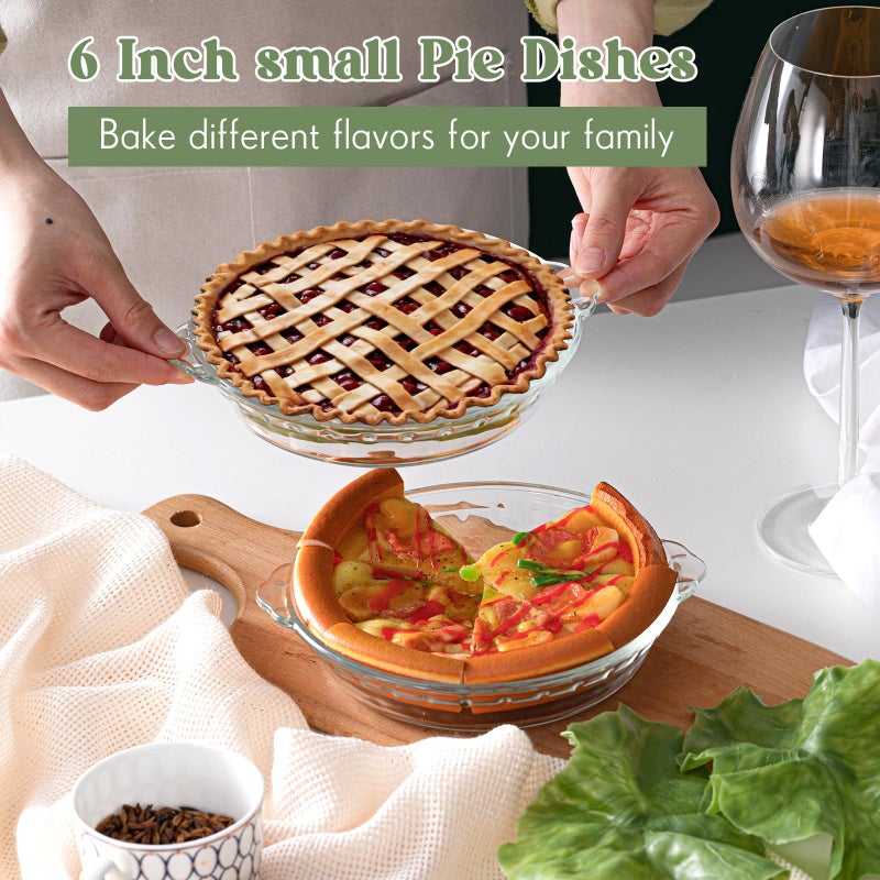 Uiifan 4 Pack 6 Inches Mini Glass Pie Pan for Baking 11.6 oz Clear Pie Plate with Handles Round Glass Dish for Baking and Serving, Snacks, Salads, Desserts - Image 5