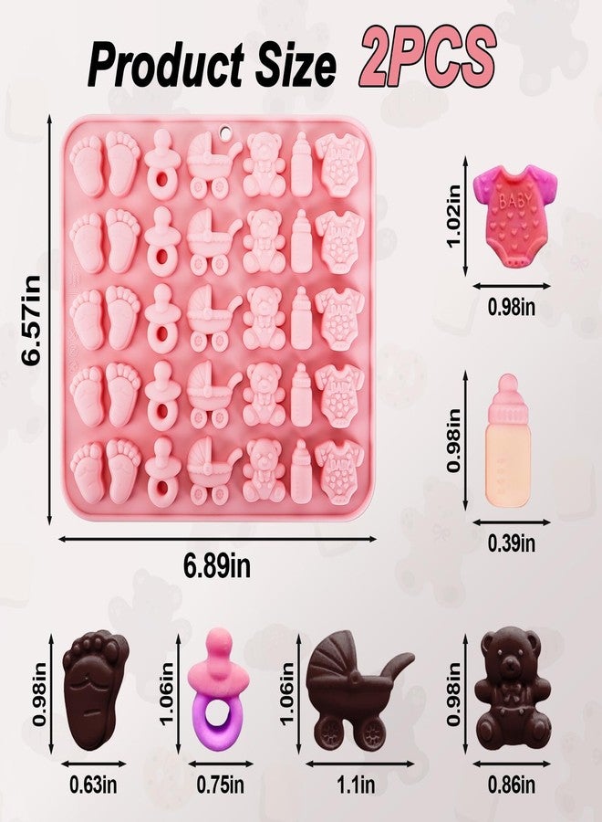 Fuehbur Baby-Shower Theme Candy Silicone Molds 2PCS, Chocolate Moulds with Cute Patterns, 35 Cavity Ice Molds Tray for Cake Desserts, Cupcake Toppers - Image 2
