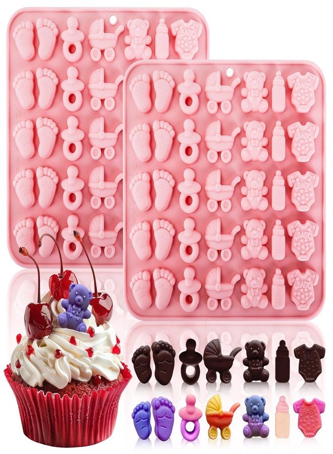 Fuehbur Baby-Shower Theme Candy Silicone Molds 2PCS, Chocolate Moulds with Cute Patterns, 35 Cavity Ice Molds Tray for Cake Desserts, Cupcake Toppers - Image 1