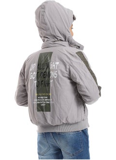 Andora Zipper Closure Double Face Printed & Waterproof Boys Jacket _ Olive Green & Light Grey  - Image 3