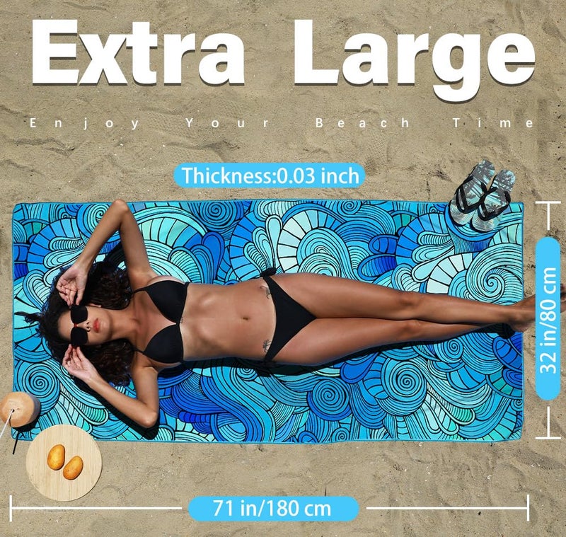 Widdonen Thin Lightweight Microfiber Beach Towel Sand Free Quick Dry Absorbent Compact Towels for Swimming Pool Camping Beach Accessories Large Easy Pack Travel Things for Vacation Essentials Adult Gift - Image 2