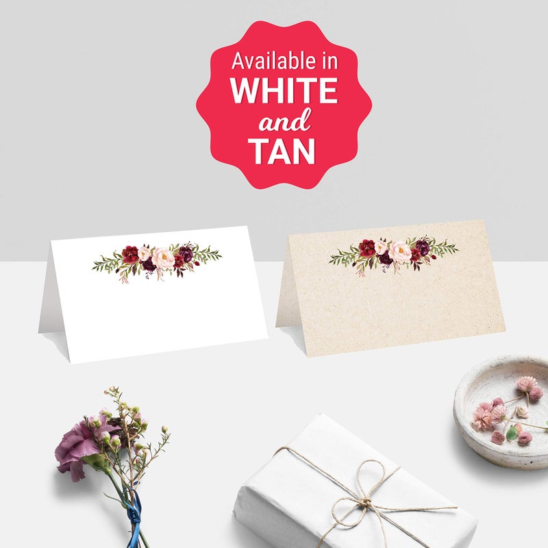321 دن 321DONE FLORAL PLACE CARDS 3.5 × 2 مصنوعة في الولايات المتحدة الأمريكية - فارغة لاسم طاولة الطعام إعداد حفل عشاء حفل زفاف بوفيه خيمة على غرار الورود الأحمر كرافت تان - مجموعة من 50 - Image 4