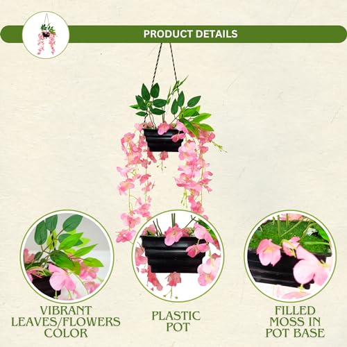 fancymart Plastic Artificial Wisteria In Boat Hanging Pot (Height : 60 Cm) Artificial Flowers Home Decor Items, Wall Hangings For Home Decoration (Pink1) - Image 2